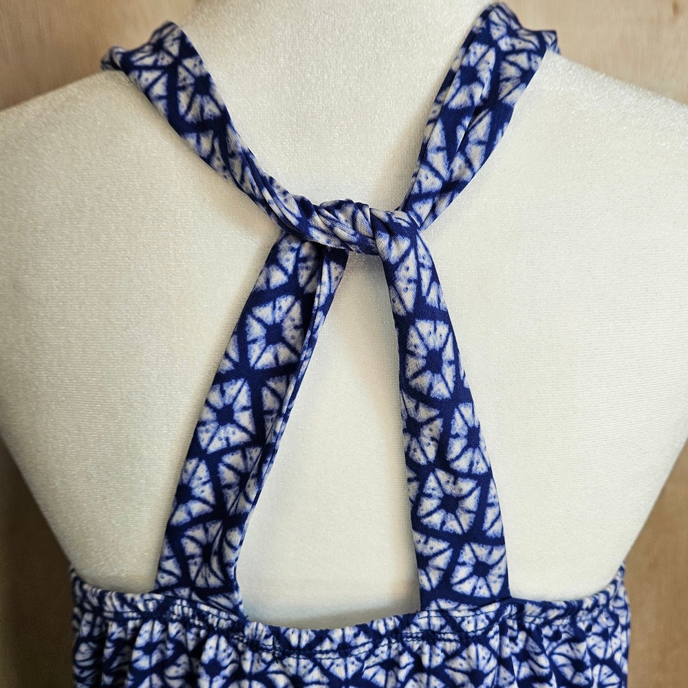 Banana Republic Blue & White Geometric Blouson Keyhole Halter Mini Dress Size XS - Picture 4 of 8